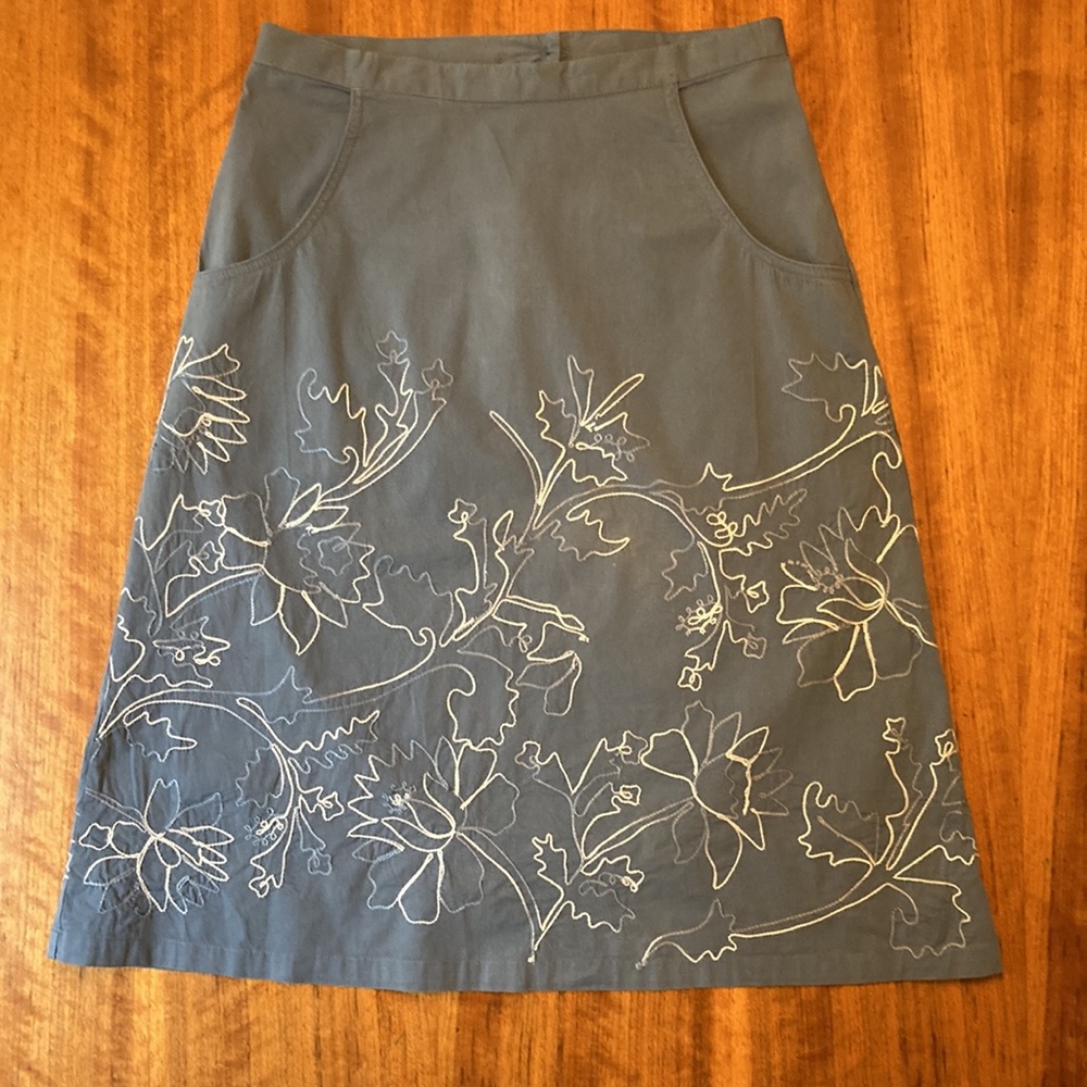 April Cornell Embroidered Blue A Line Skirt Women's Small